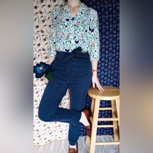 Rebecca Taylor La Vie ❉ Patrice Tie Waist Straight Leg Chino Cargo Pants Navy 25